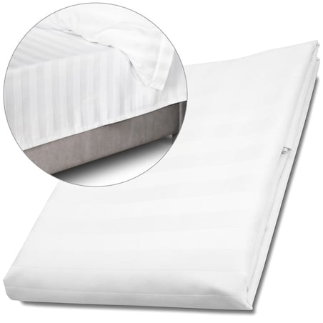 Prześcieradło bambusowe satyna bawełniana 220x260 Bamboo paski, białe