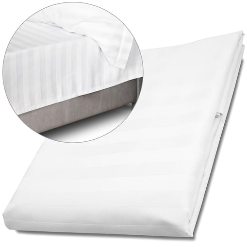 Prześcieradło bambusowe satyna bawełniana 220x260 Bamboo paski, białe