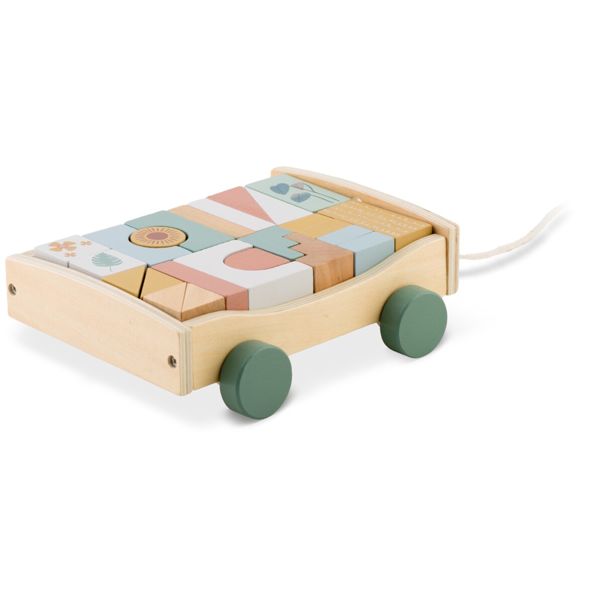 Zabawka drewniana edukacyjna układanka wózek do ciągnięcia Nukido