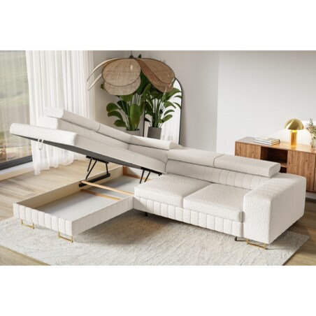 Narożnik NOLA do salonu, na złotych nogach-lewostronny-Catch Me 01- mleczny