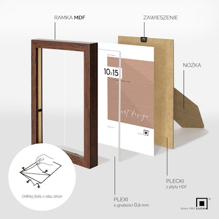 Czarna ramka na zdjęcia 20x30 cm rama MDF z plexi klasyczna ramka zawieszka stopka
