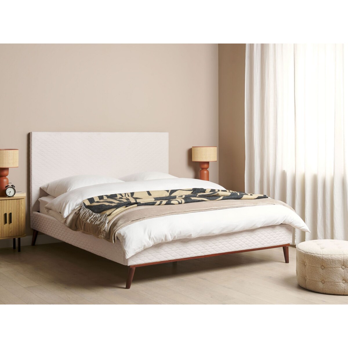 Łóżko welurowe 160 x 200 cm złamana biel BAYONNE