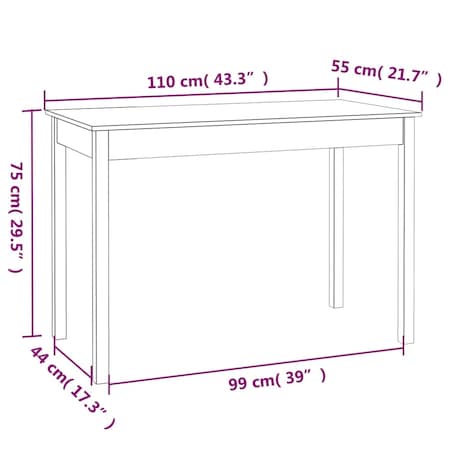 vidaXL Stół jadalniany, biały, 110x55x75 cm, lite drewno sosnowe