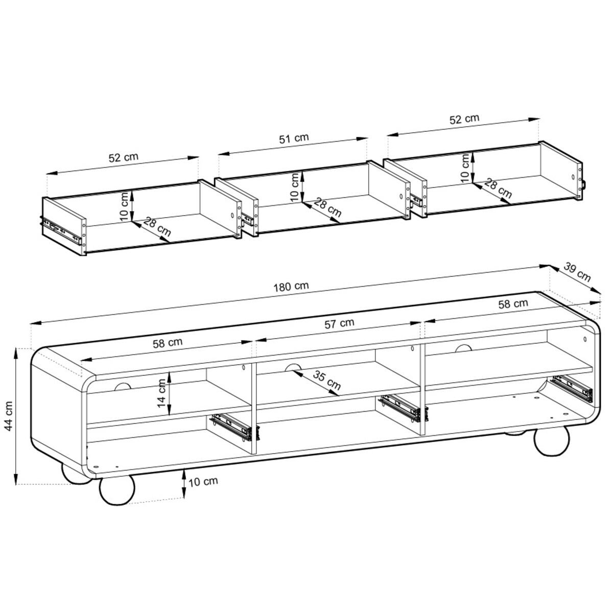 Szafka RTV 180 ALBI na okrągłych nóżkach w kaszmirowym kolorze