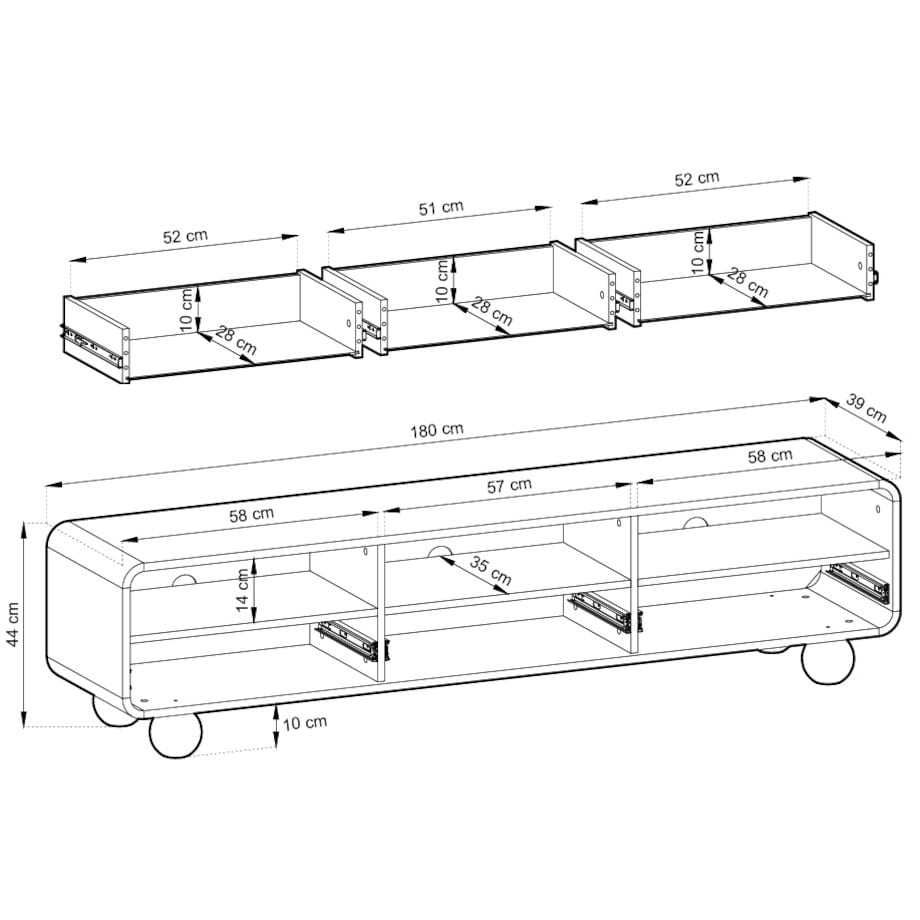 Szafka RTV 180 ALBI na okrągłych nóżkach w kaszmirowym kolorze