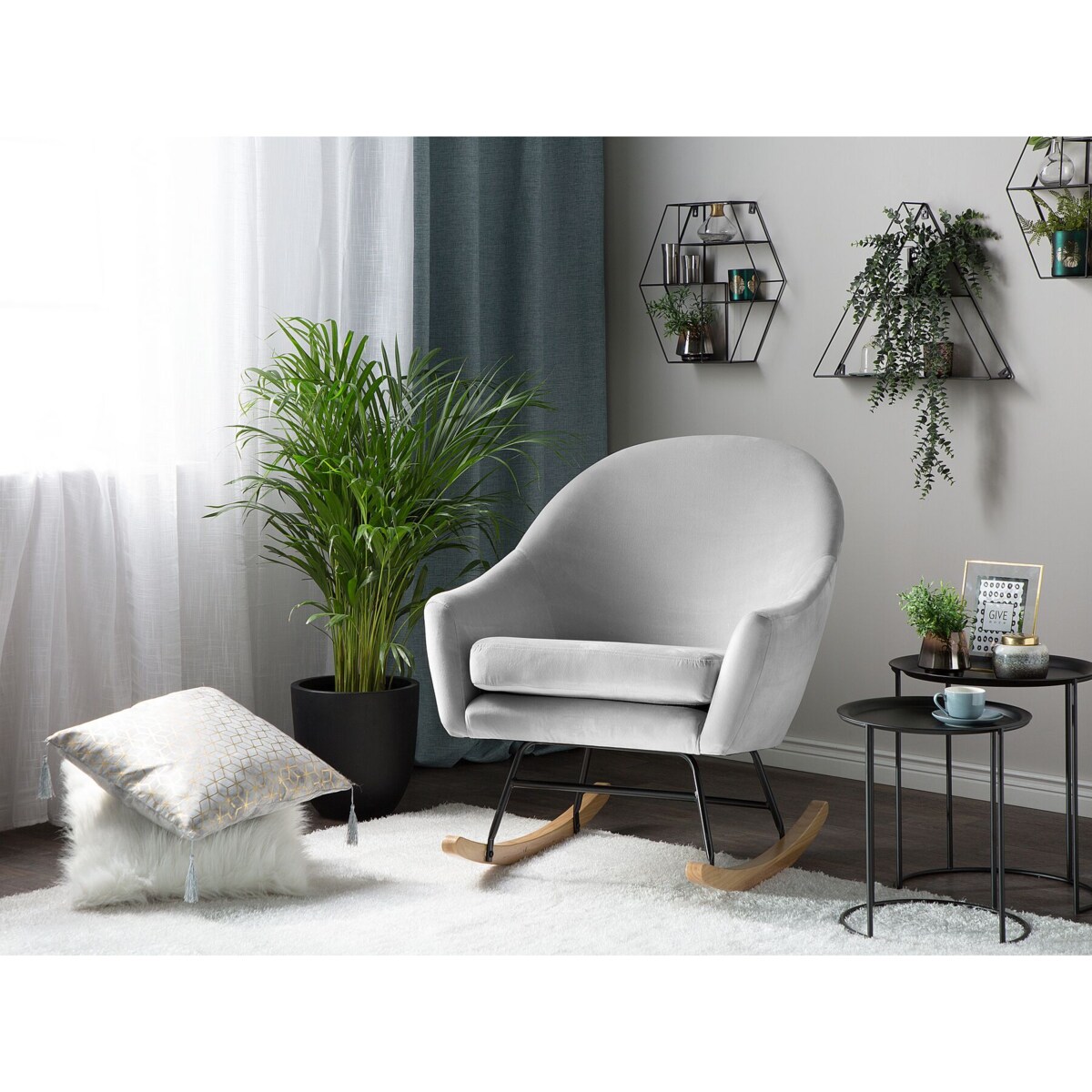 Fotel bujany welurowy szary OXIE