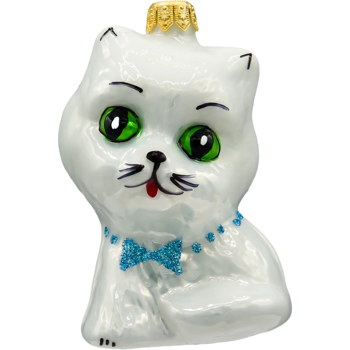 Bombka choinkowa - Słodki kotek z muchą: biały