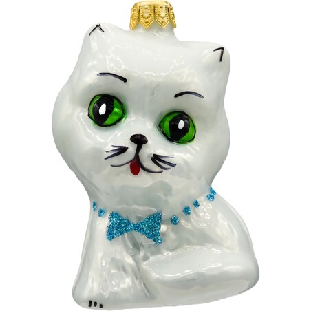 Bombka choinkowa - Słodki kotek z muchą: biały