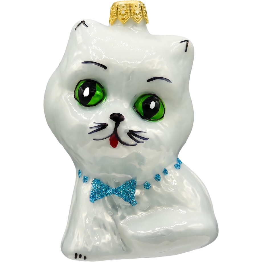 Bombka choinkowa - Słodki kotek z muchą: biały