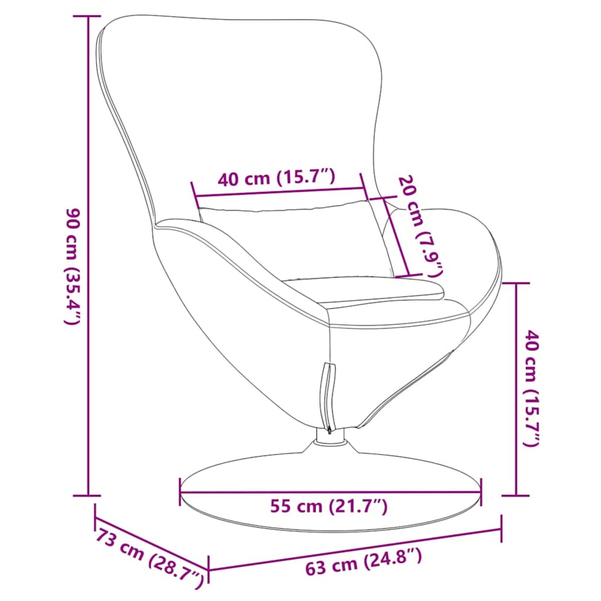vidaXL Fotel jajo Kremowy 63 x 73 x 90 cm tkanina