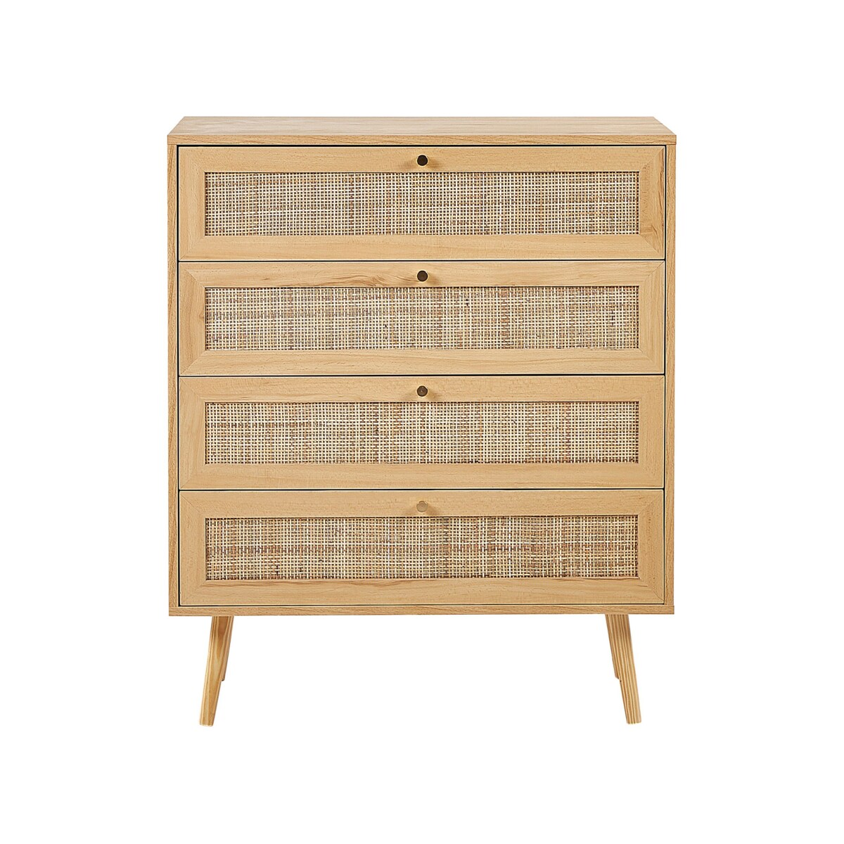 Komoda 4 szuflady fronty rattanowe jasne drewno PEROTE