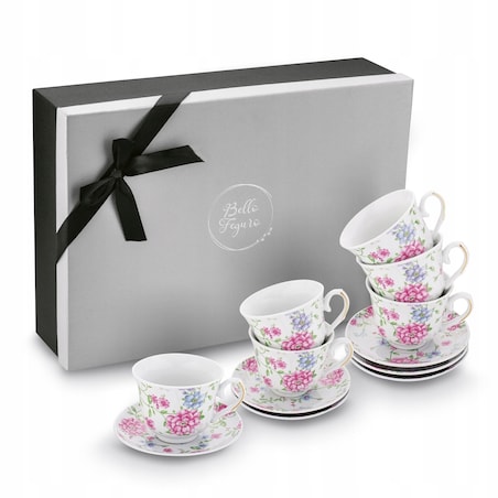 W PUDEŁKU Komplet filiżanek do kawy 250 ml NA PREZENT 6szt W KWIATY dekor