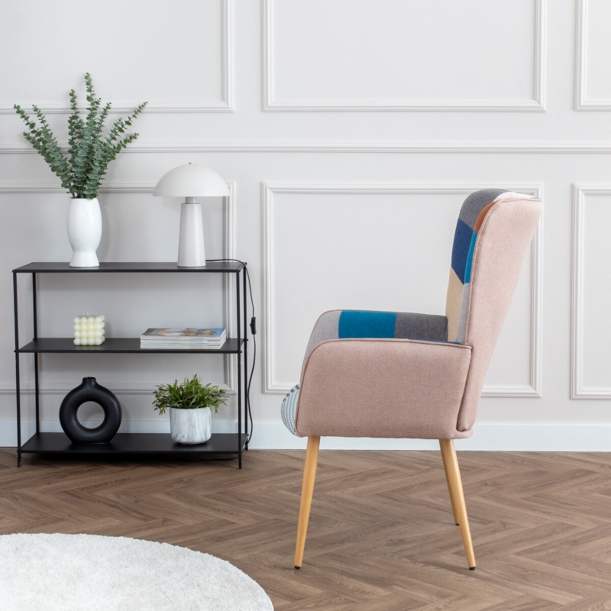 Fotel do salonu wypoczynkowy uszak nowoczesny patchwork tapicerowany