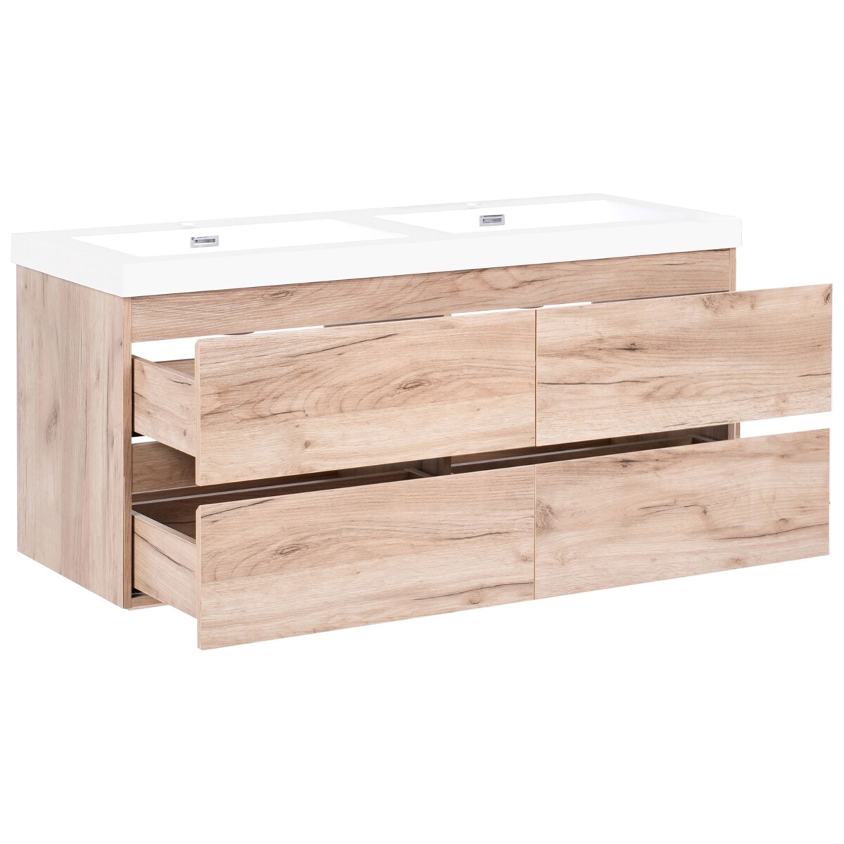 Szafka łazienkowa wisząca z podwójną umywalką RANCO 120 cm 52 cm Jasnobrązowy