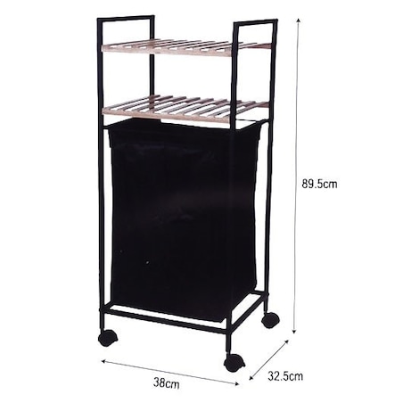 Kosz na pranie, mobilny wózek łazienkowy z 2 półkami, regał do łazienki, 2w1