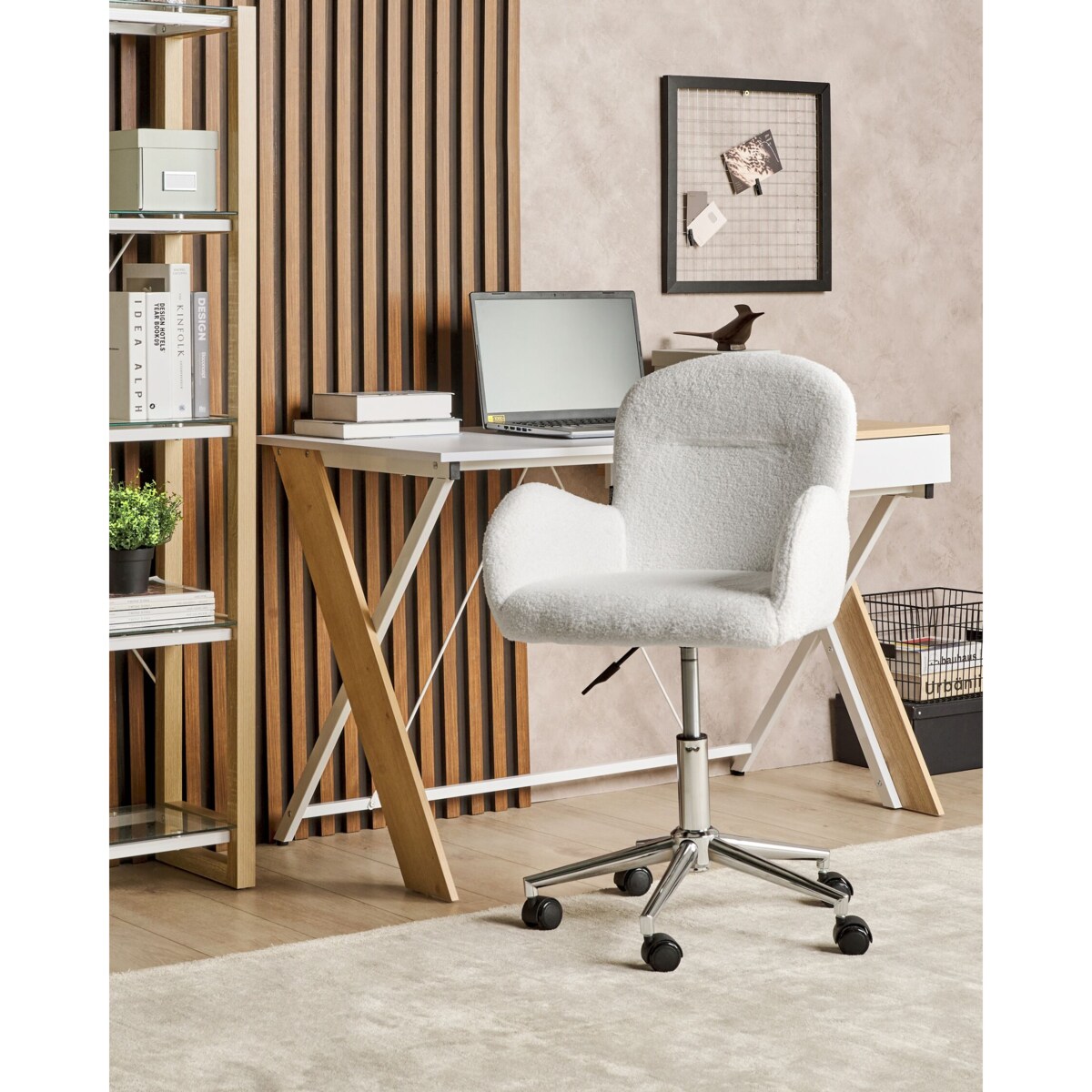 Krzesło biurowe regulowane boucle białe PRIDDY