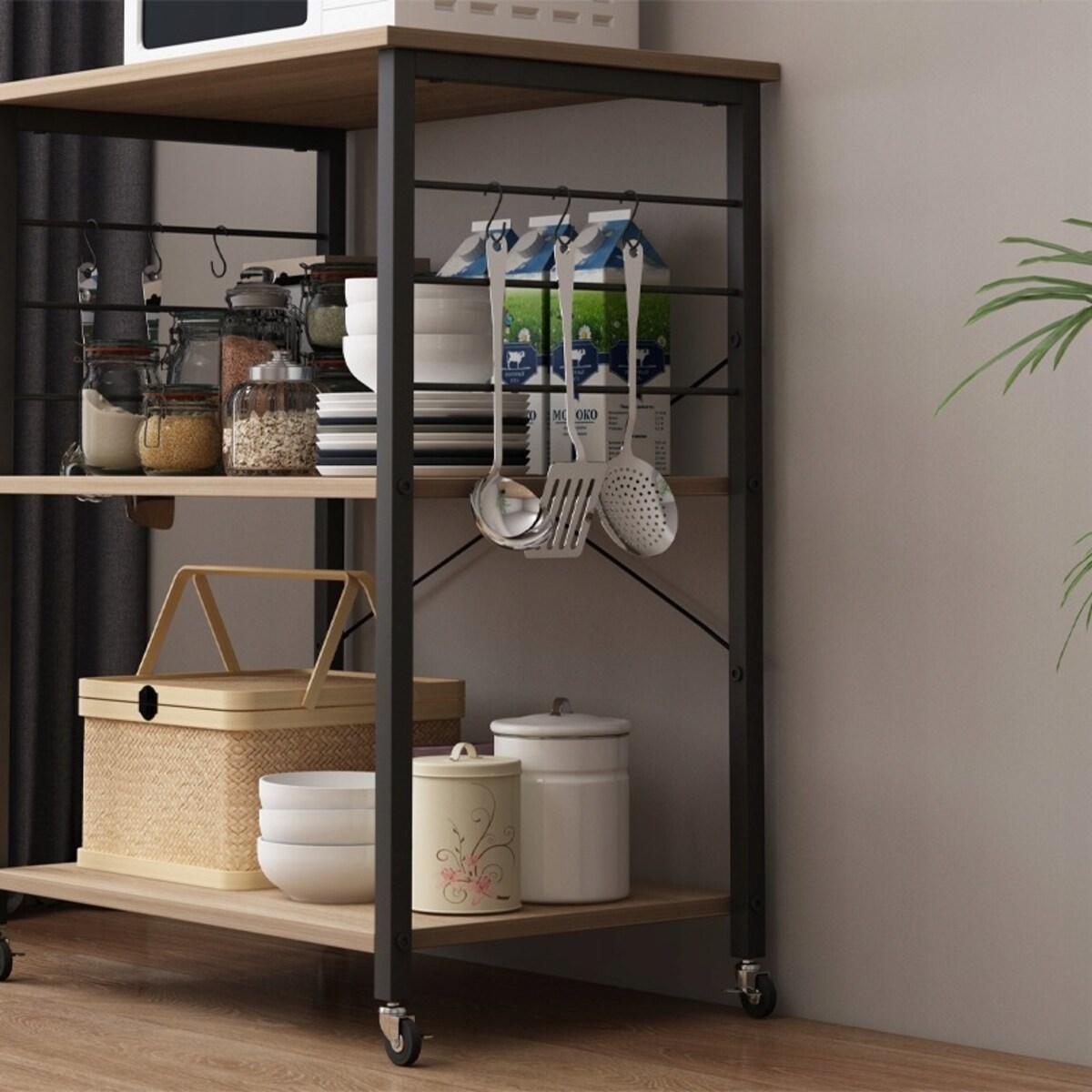 Szafka mobilna na kółkach jasny brąz stolik śniadaniowy wózek kuchenny 60cm