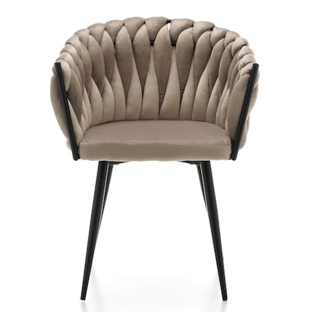 Krzesło tapicerowane plecione glamour salon welurowe LATINA ciemnobeżowa