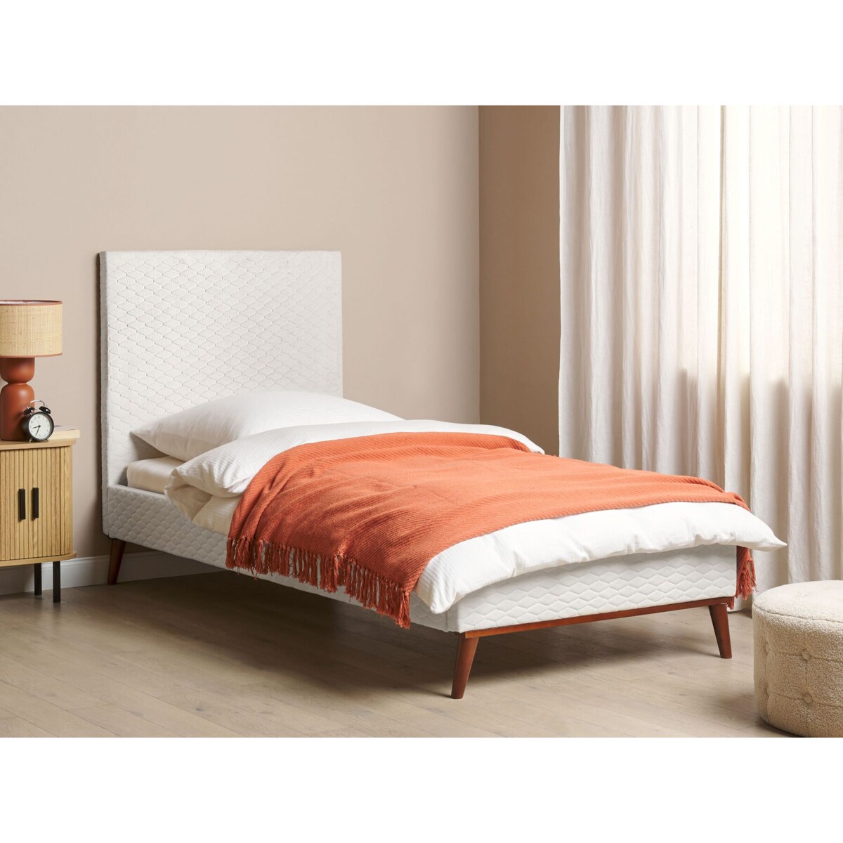 Łóżko welurowe 90 x 200 cm złamana biel BAYONNE