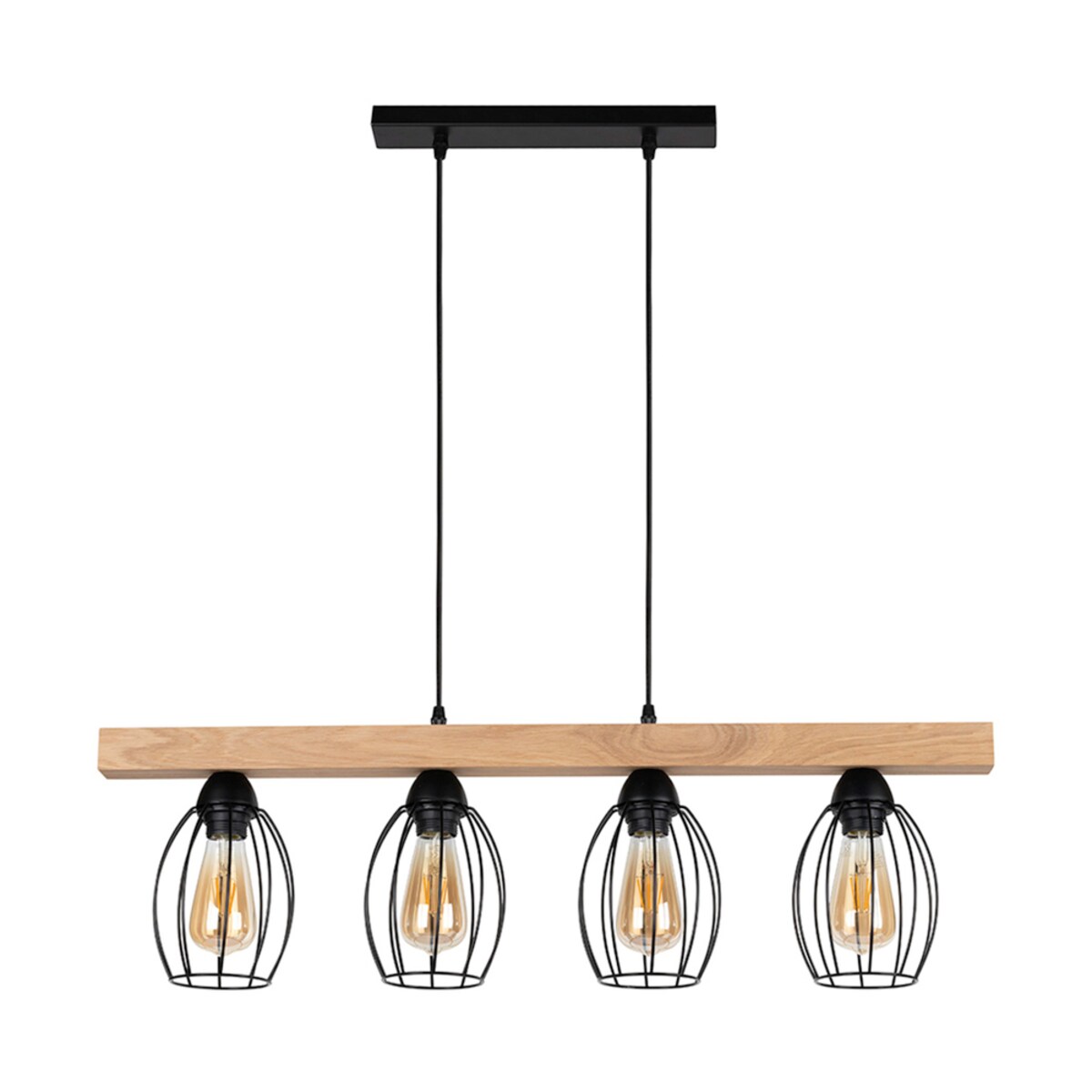Drewniana Lampa Wisząca BRITOP Lighting 4xE27 Max.60W Dąb Olejowany FSC z Czarnymi Detalami, Polski Producent, 1 szt.