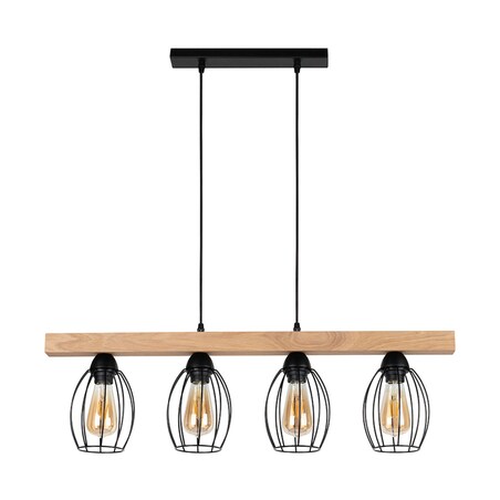 Drewniana Lampa Wisząca BRITOP Lighting 4xE27 Max.60W Dąb Olejowany FSC z Czarnymi Detalami, Polski Producent, 1 szt.