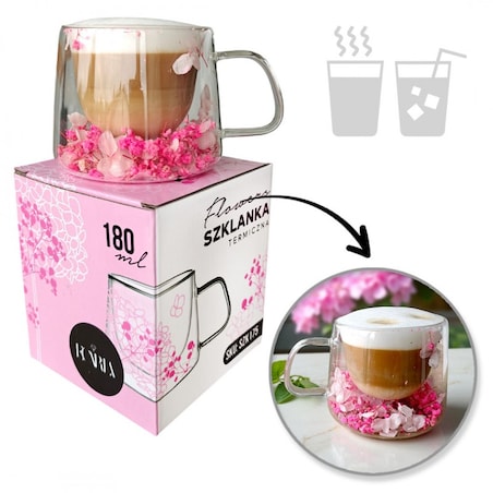 Szklanka termiczna z kwiatami w środku, hortensje 180 ml 1szt SZK175