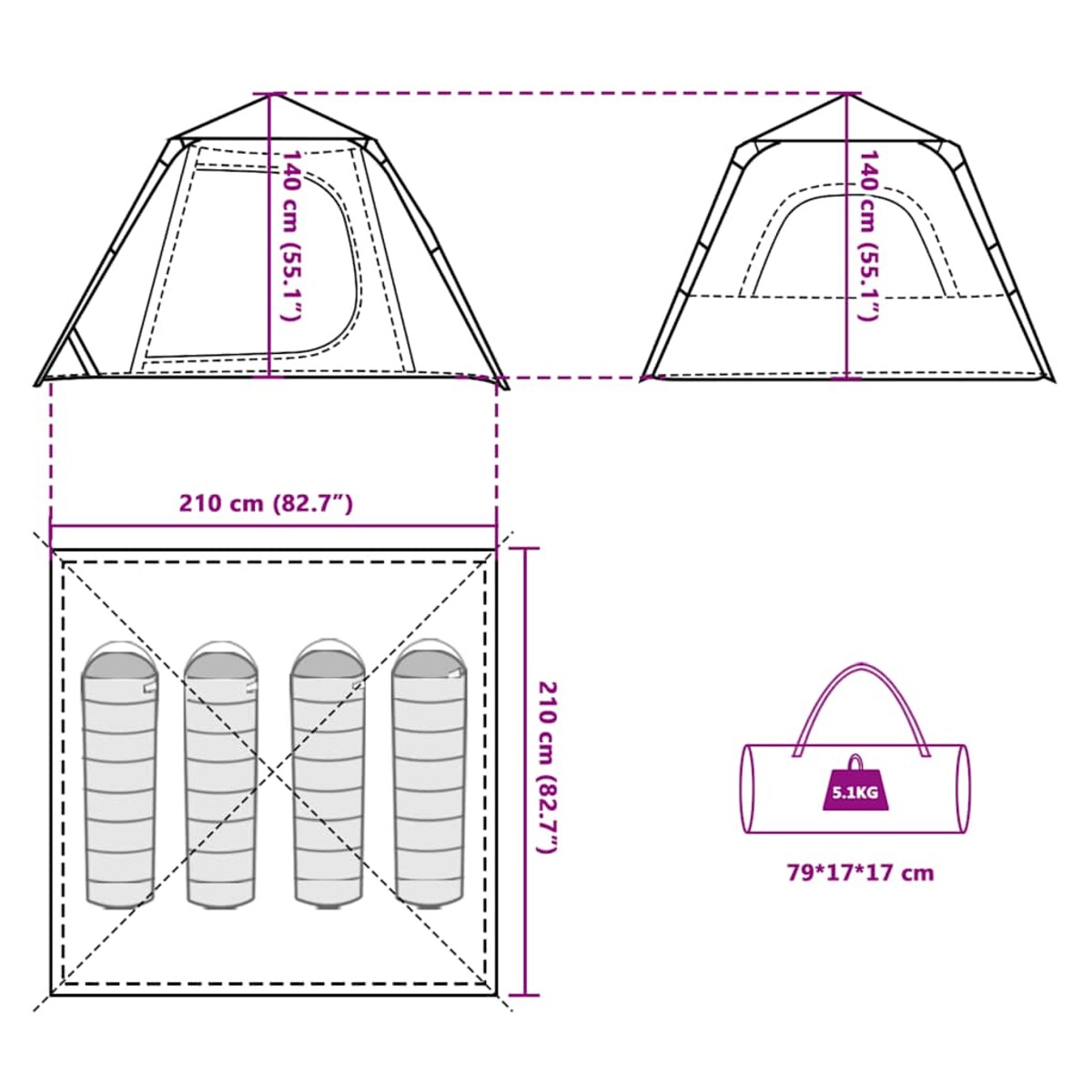 vidaXL Namiot turystyczny, 4-os., zielony, szybkie rozkładanie