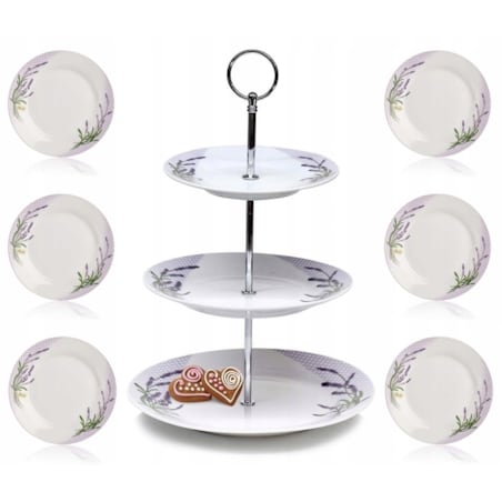 PATERA NA CIASTO + TALERZ DESEROWY 6 szt. LAWENDA wzór na prezent