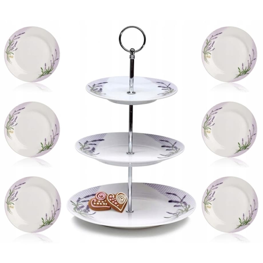 PATERA NA CIASTO + TALERZ DESEROWY 6 szt. LAWENDA wzór na prezent