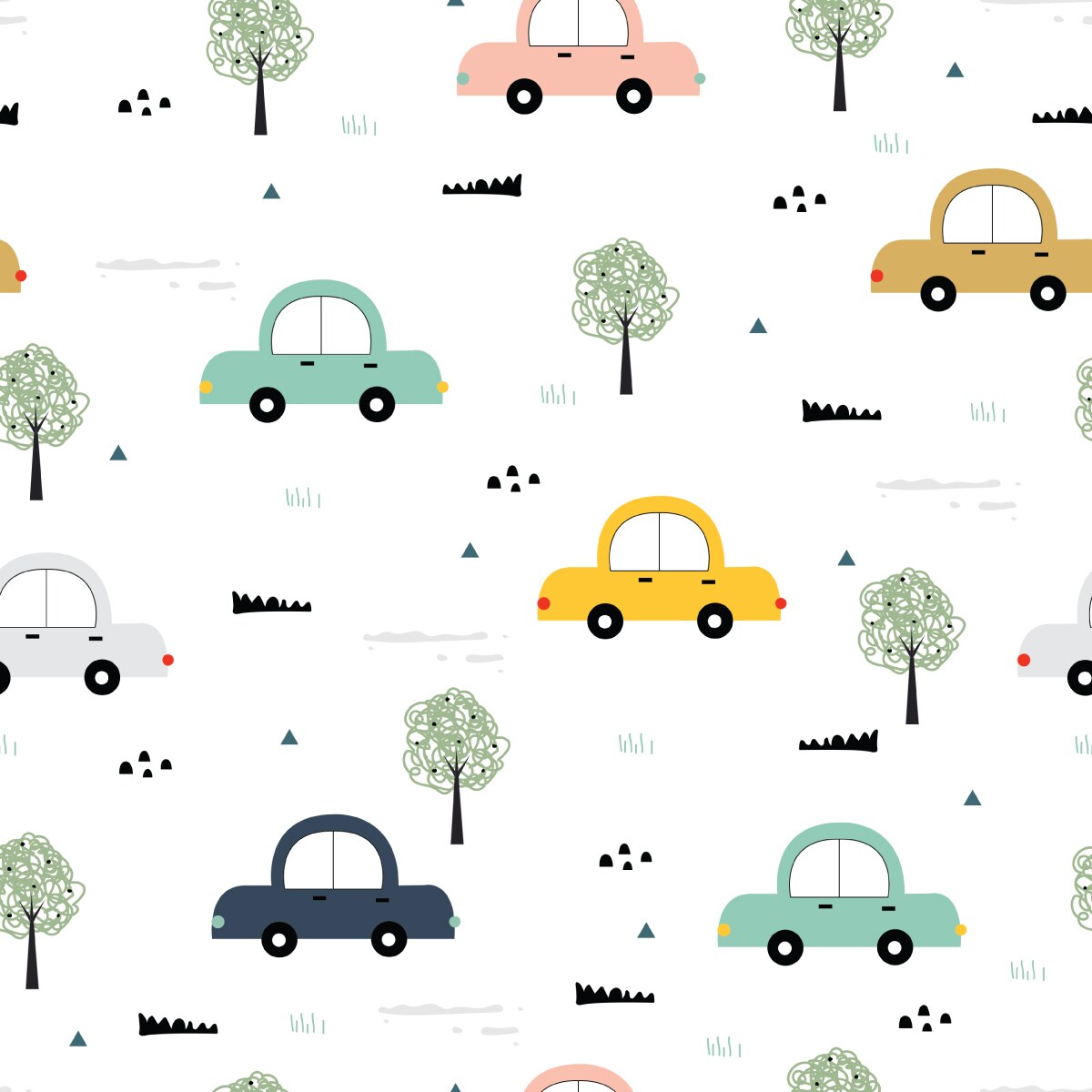Tapeta W Rolce Dla Dzieci Auta W Stylu Skandynawskim