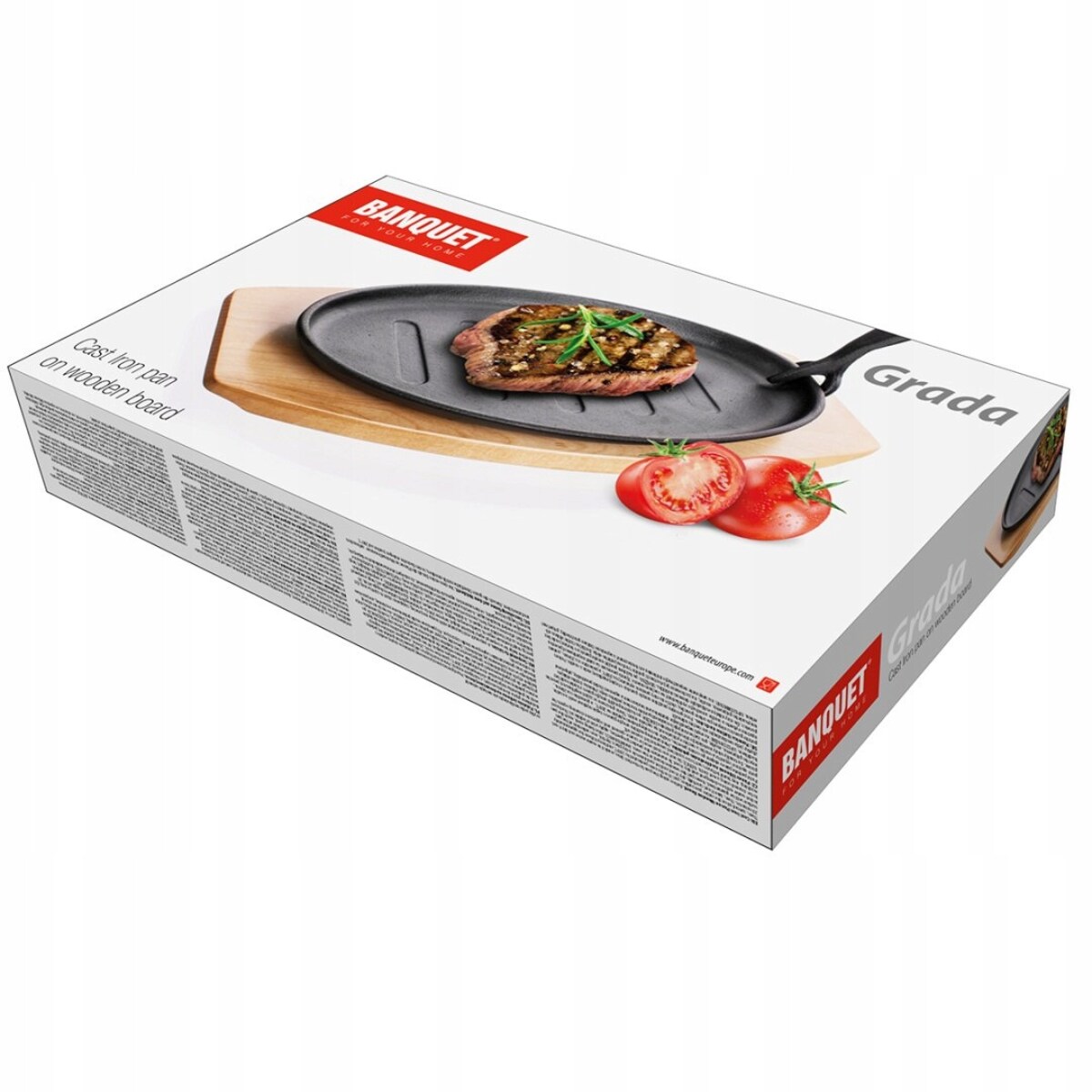 żeliwna patelnia talerz z deską gorące potrawy jedzenie kolacja podłużna