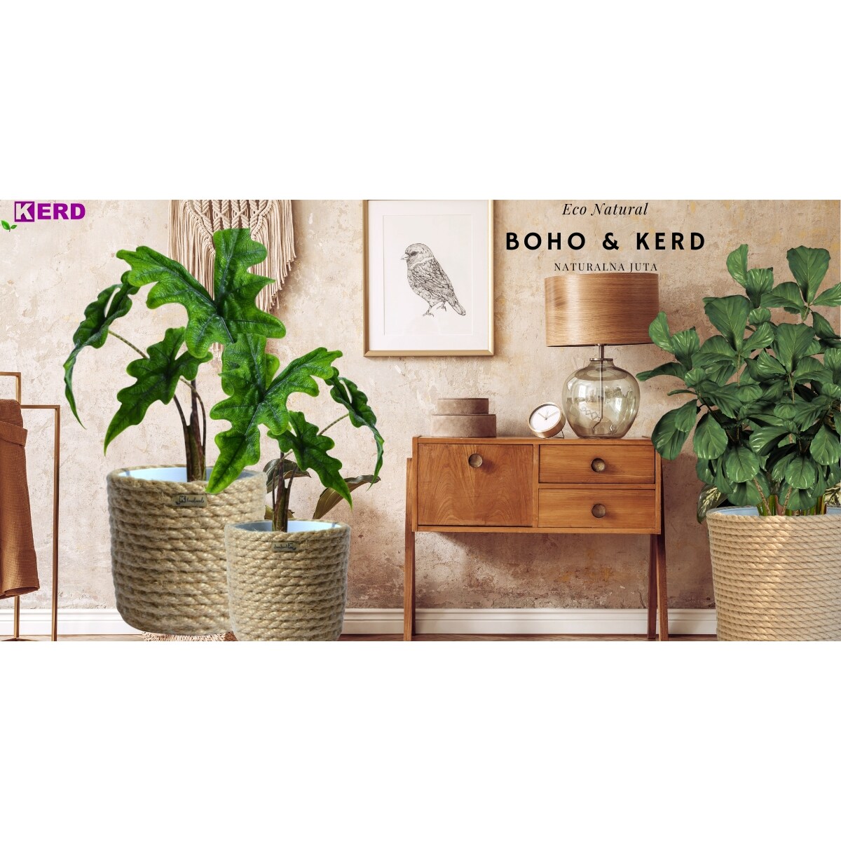 Wazon SCANDI w stylu BOHO jutowy do suszonej trawy i kwiatów * pleciony sznurek jutowy naturalny do trawy pampasowej kompozycji h 23 cm styl skandynawski