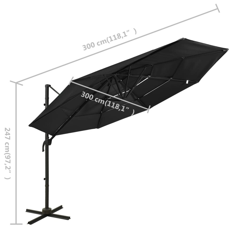 vidaXL 4-poziomowy parasol na aluminiowym słupku, czarny, 3x3 m