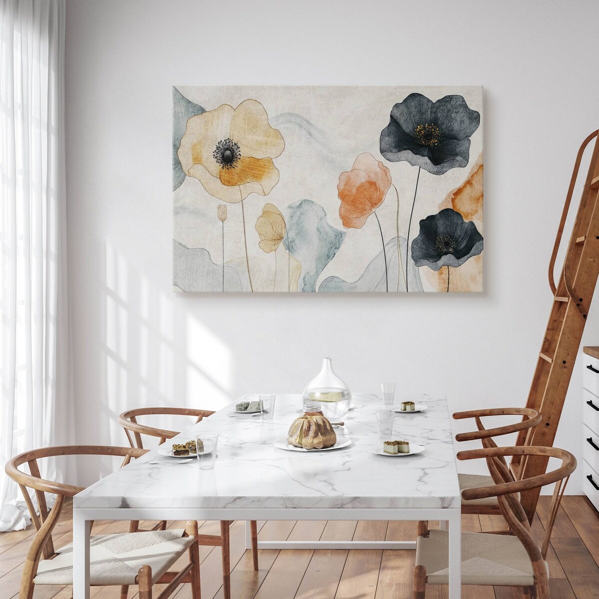 Obraz Ścienny Do Salonu Jadalni Pastelowe Kwiaty Maki Styl Retro 120x80cm