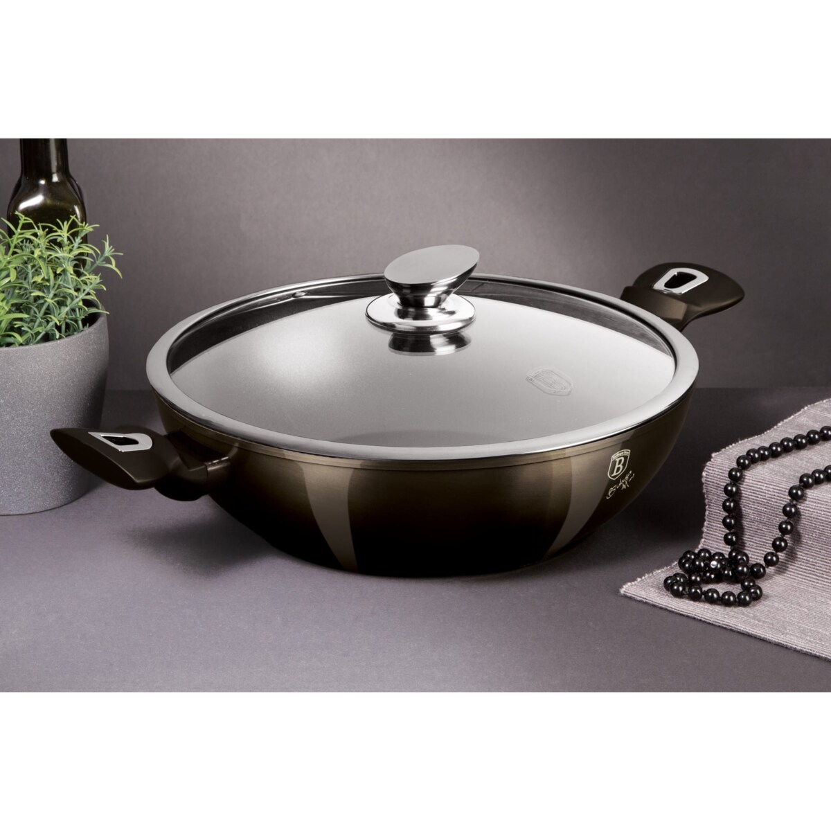 Wok z powłoką granitową 30cm 4L BERLINGER HAUS Shiny Black