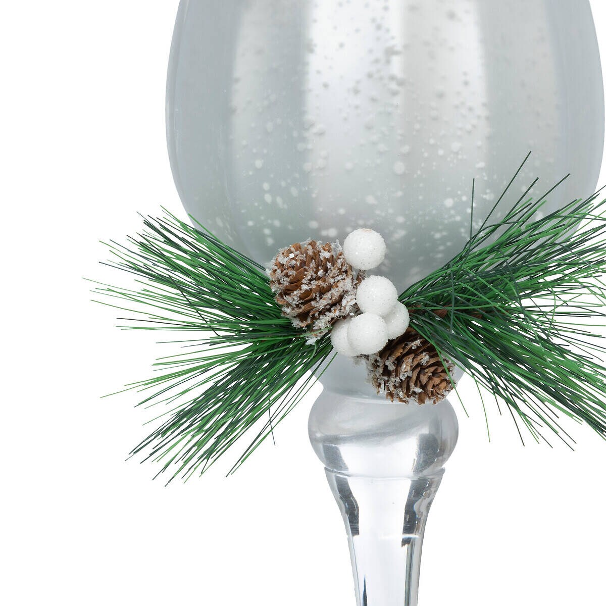 Szklany świecznik ze świąteczną gałązką, 3 sztuki