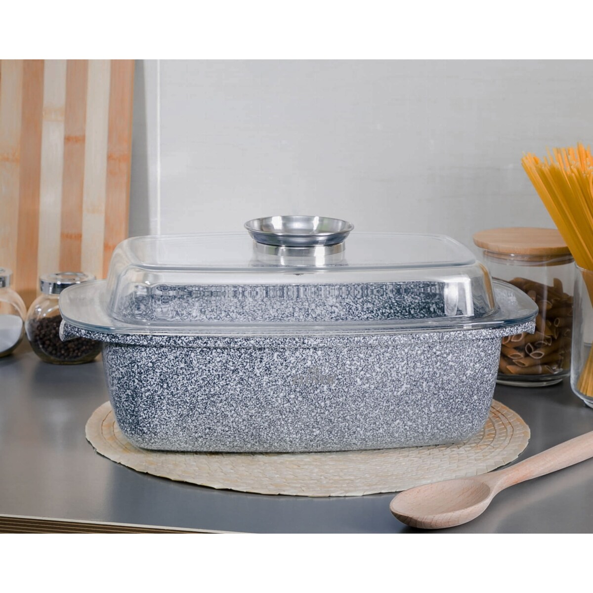 DUŻA BRYTFANNA DO PIECZENIA MARMURKOWA 5.5L 32CM GĘSIARKA INDUKCJA SZARA