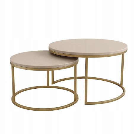 Stolik Kawowy KASZMIR LOFT GOLD 2w1 Okrągły Zestaw JAPANDI BOHO Salon Złoty