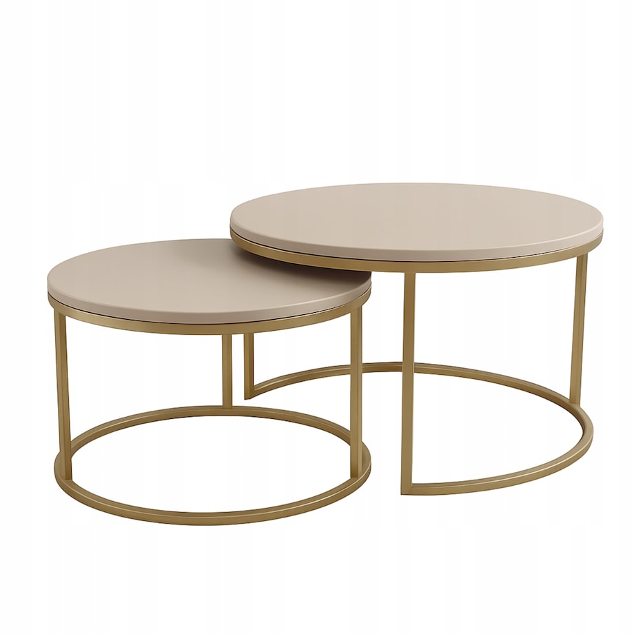 Stolik Kawowy KASZMIR LOFT GOLD 2w1 Okrągły Zestaw JAPANDI BOHO Salon Złoty