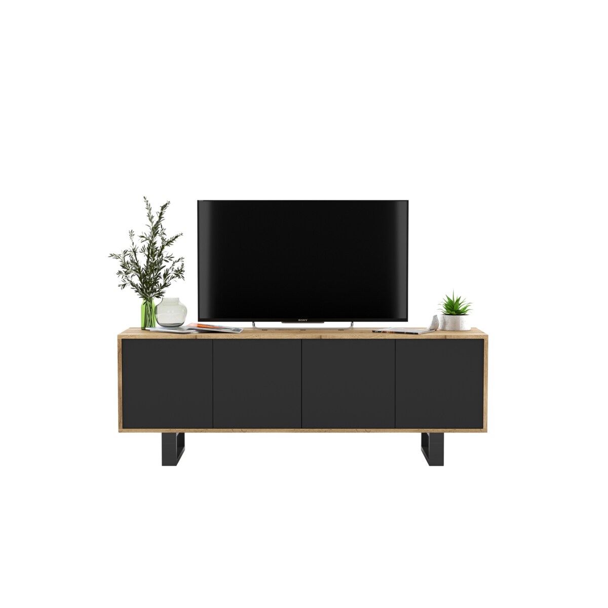 Nowoczesna Szafka RTV Loft Komoda RTV 150 cm Dąb Wotan Czarny MAT