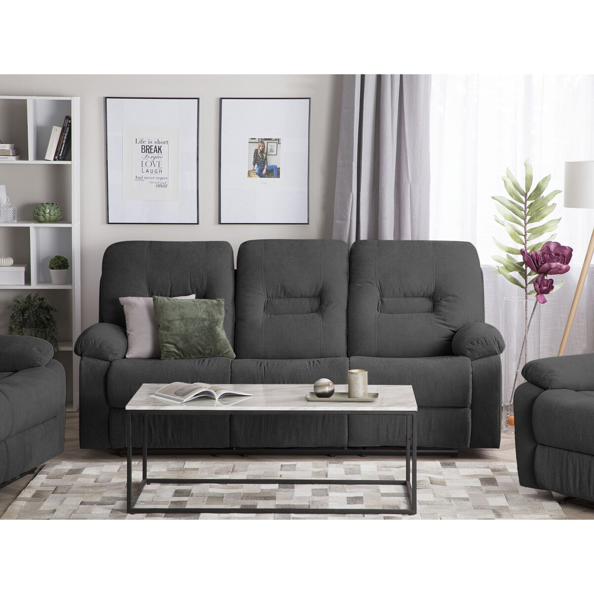 Sofa z manualną funkcją relaksu 3-osobowa szara BERGEN