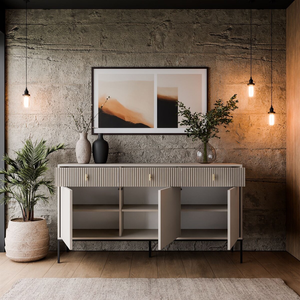 Komoda MIDNIGHT 3D3S z trzema szufladami na stelażu, kaszmir