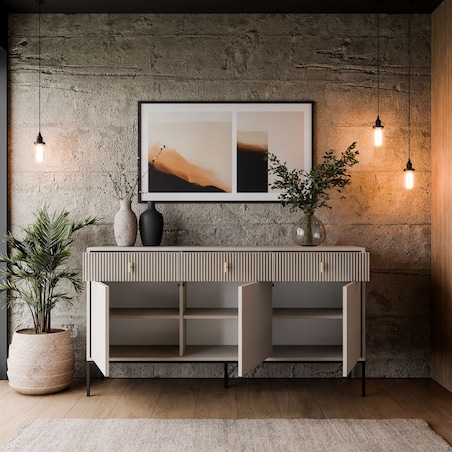 Komoda MIDNIGHT 3D3S z trzema szufladami na stelażu, kaszmir