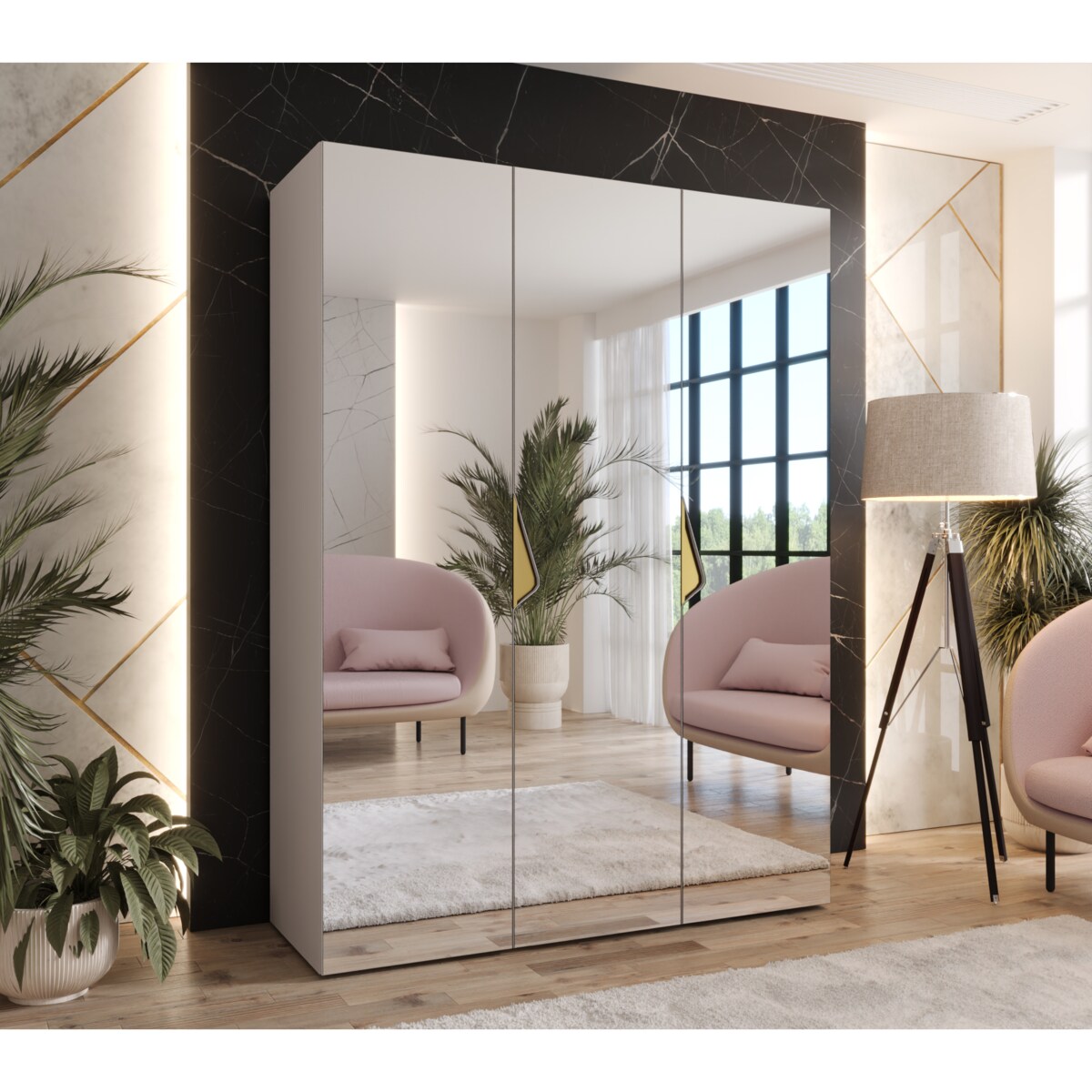 Szafa uchylna z lustrem Sandi 3 150 wys 202 cm Kaszmir + u Złoty