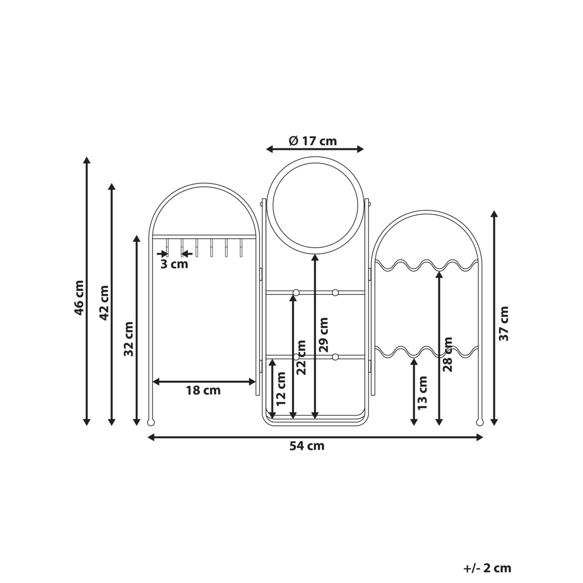 Stojak na biżuterię z lusterkiem PIROU Złoty