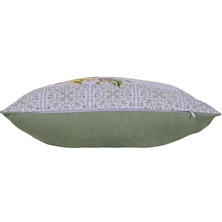Poszewka dekoracyjna 43x43 biała, w zielony ornament i żółte cytryny, Darymex