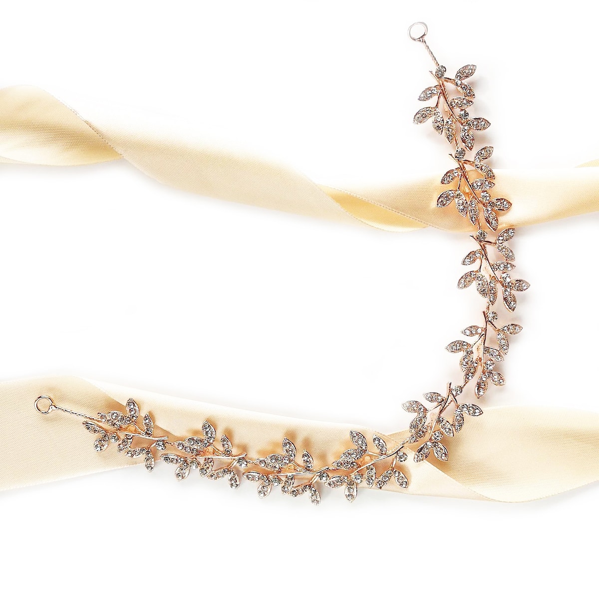 Gałązka opaska różowe złoto z listkami i cyrkoniami