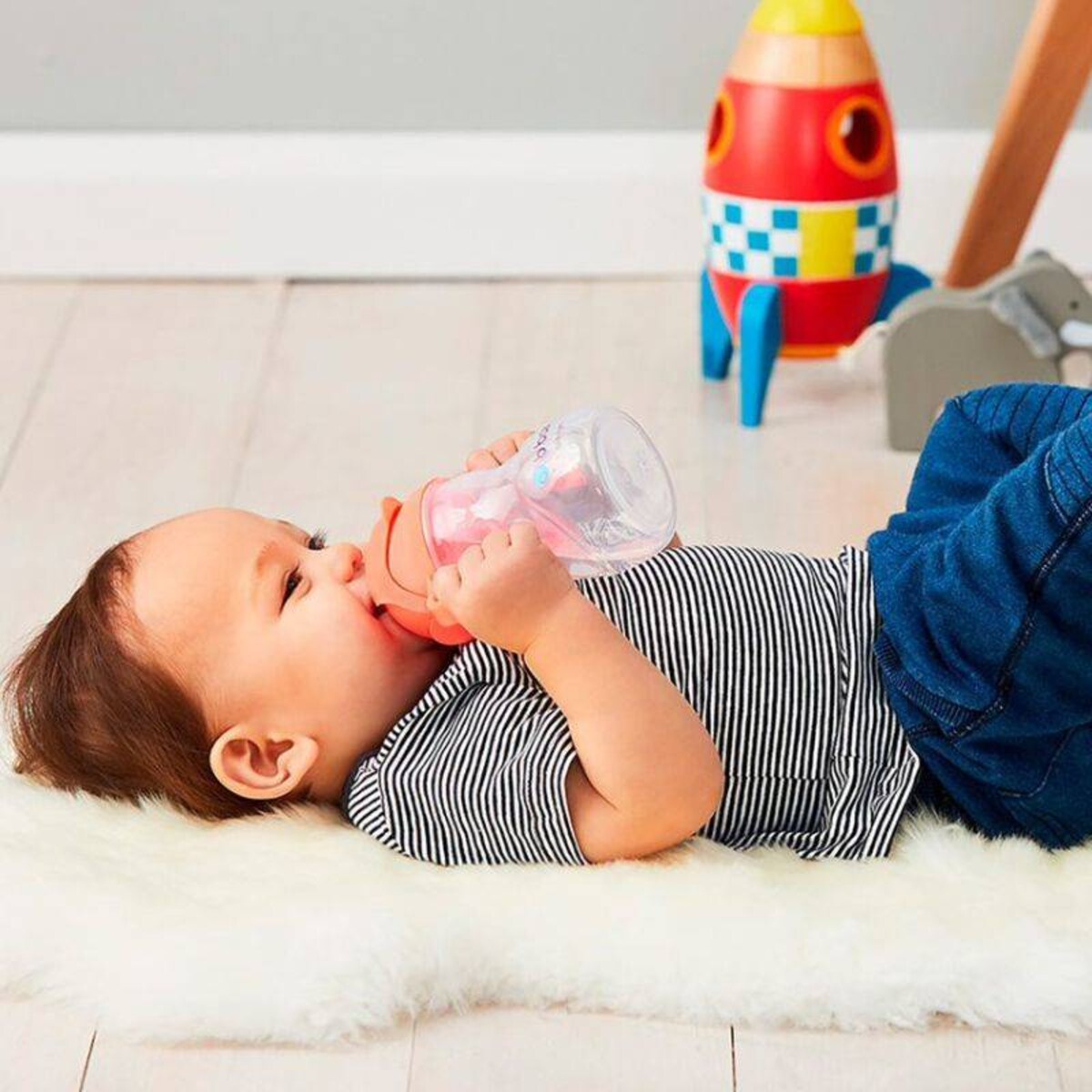 Bidon dla dzieci ze słomką 240 ml - kubek niekapek arbuzowy, b.box