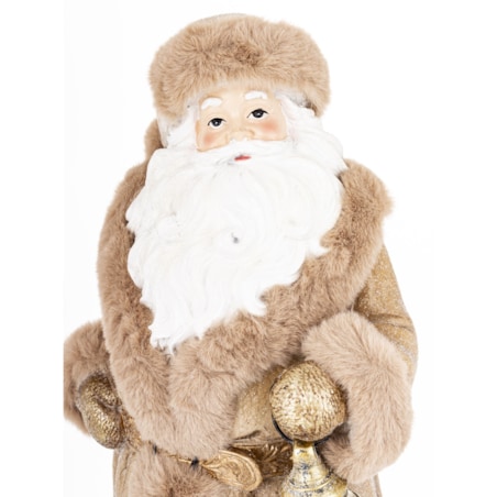 Mikołaj w eleganckim brązowym kożuchu 32x16x16 cm