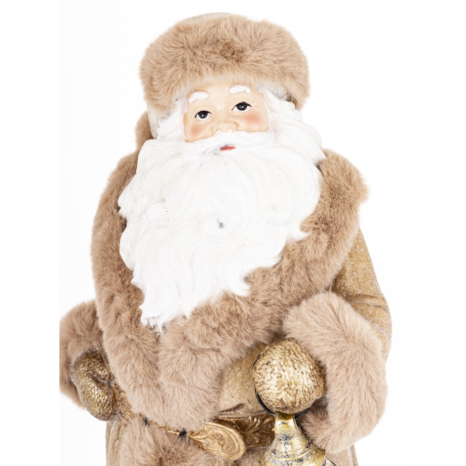 Mikołaj w eleganckim brązowym kożuchu 32x16x16 cm